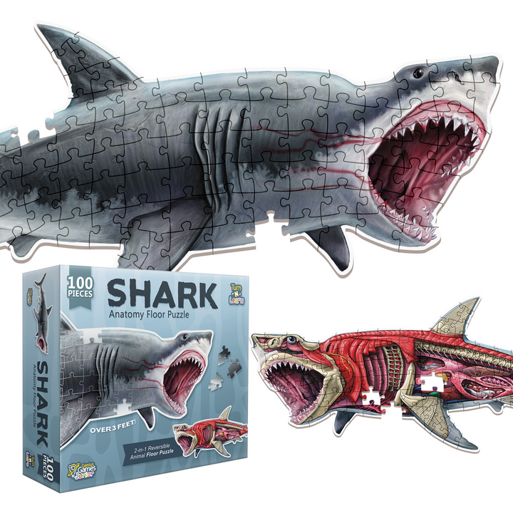 Shark Animal Anatomy Floor Puzzle | 100-Piece Double Sided Jigsaw Puzzle | Large-Sized, Over 3 FT - Scientifically Accurate Illustration - Fun and Educational Toy for Kids, Toddlers and Families