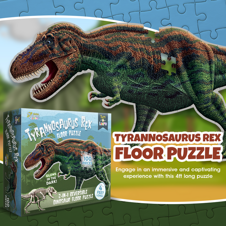 Tyrannosaurus Rex Dinosaur Jigsaw Puzzle - 4FT Double Sided Floor Puzzle - 100-Piece Glow in the Dark & Scientifically Accurate Educational Puzzles for Kids